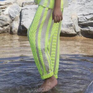 Anthropologie Devotion Twins Petra Embroidered Pants Lime White Girls 10 12 NWT